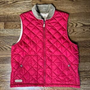 Lauren Ralph Lauren Quilted Puffer Vest Womens M Red Corduroy Collar Equestrian